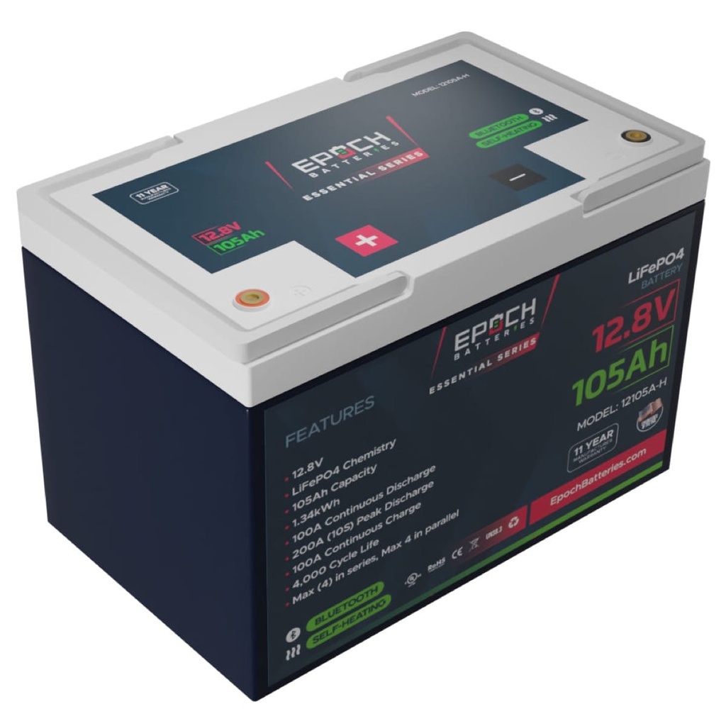 Epoch 12V 105Ah - Group 24 - Heated & Bluetooth LiFePO4 Battery