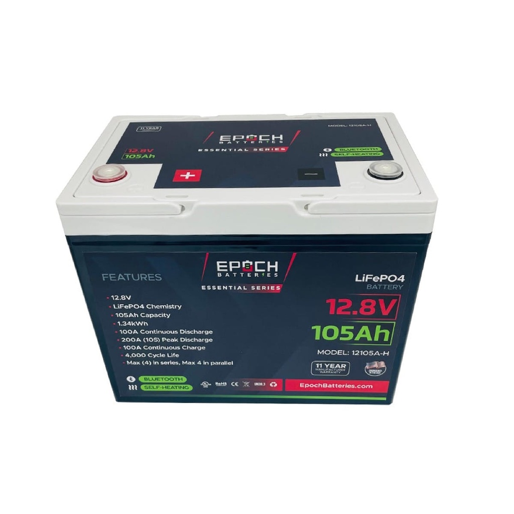 Epoch 12V 105Ah - Group 24 - Heated & Bluetooth LiFePO4 Battery