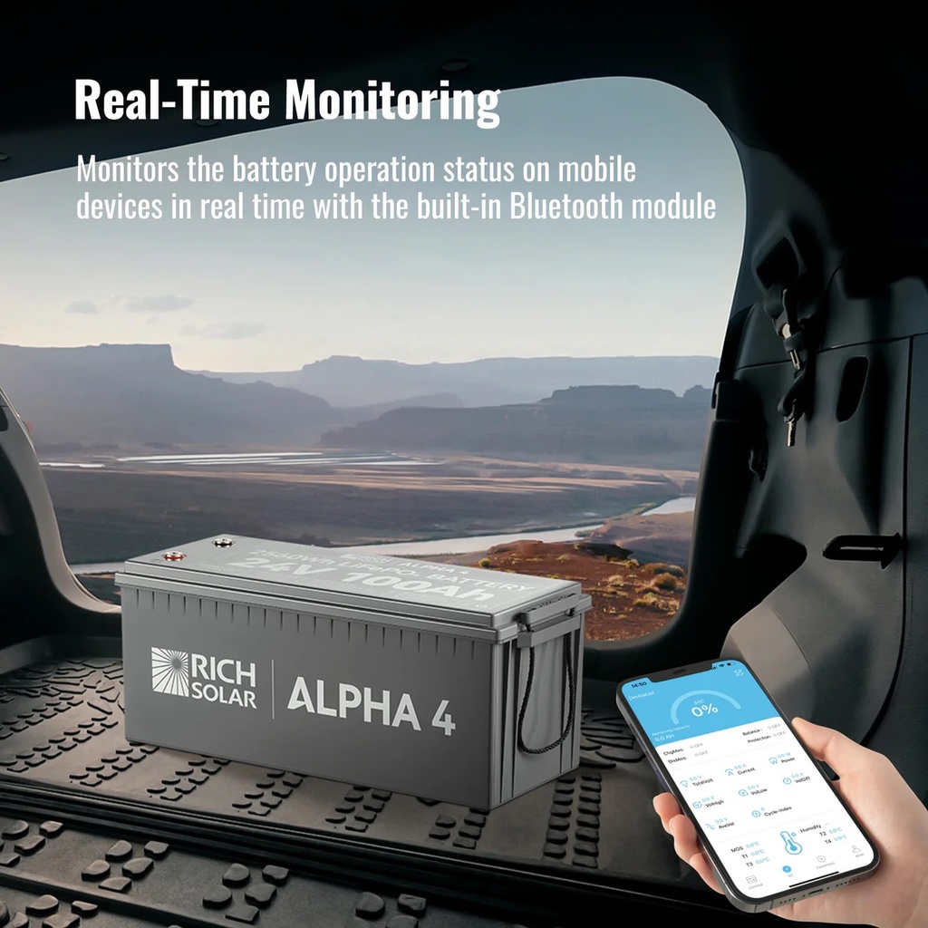 Rich Solar ALPHA 4 | 24V 100Ah LiFePO4 Battery Bluetooth and Internal Heat Technology