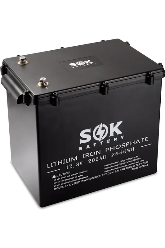 SOK Marine Grade 12V 206Ah LiFePO4 Battery,Sealed Plastic Box