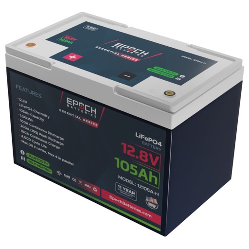 [12105A-H] Epoch 12V 105Ah - Group 24 - Heated & Bluetooth LiFePO4 Battery