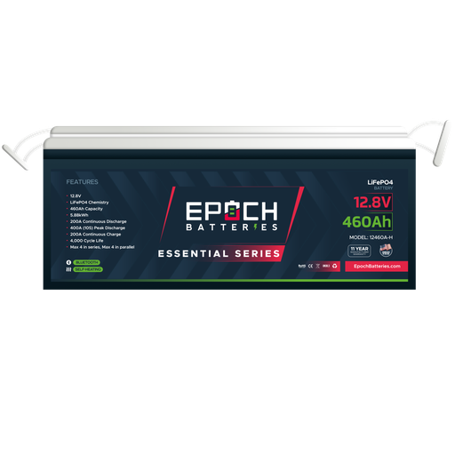 [12460A-H] Epoch 12V 460Ah | Heated & Bluetooth | LiFePO4 Battery Essentials